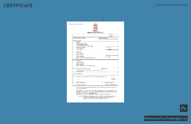 Serbien Geburtsurkunde – Beispielvorschau in Word und PDF